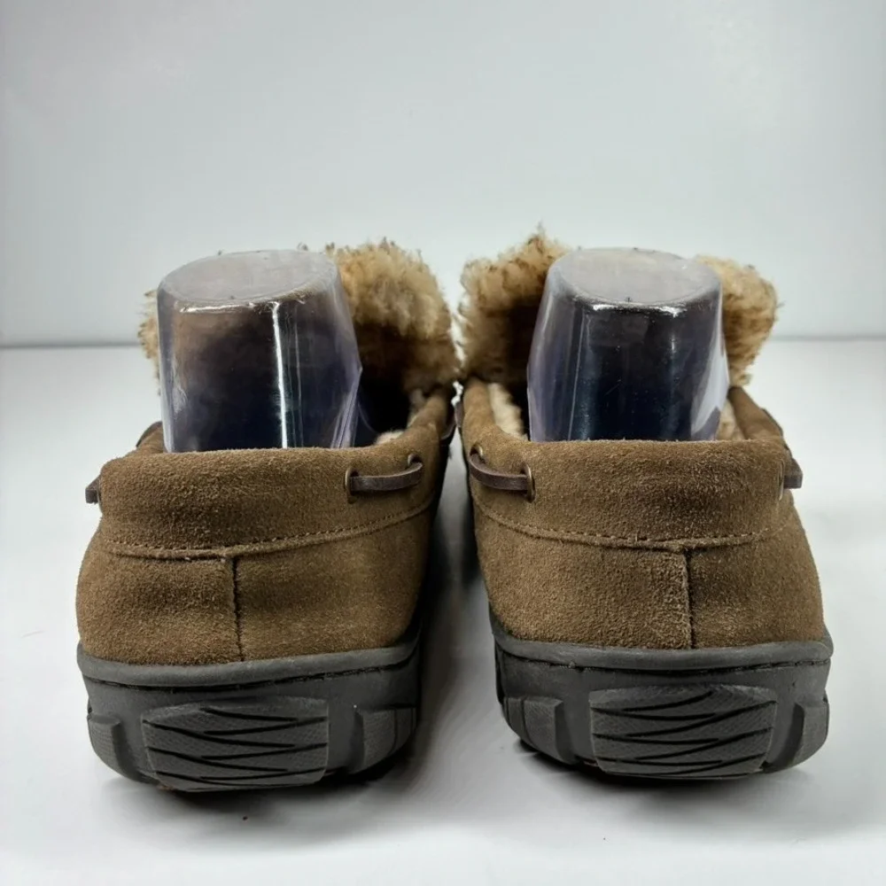 Clarks Men's US 12M Brown Suede Faux Fur Lined Venetian Moccasin House Slippers